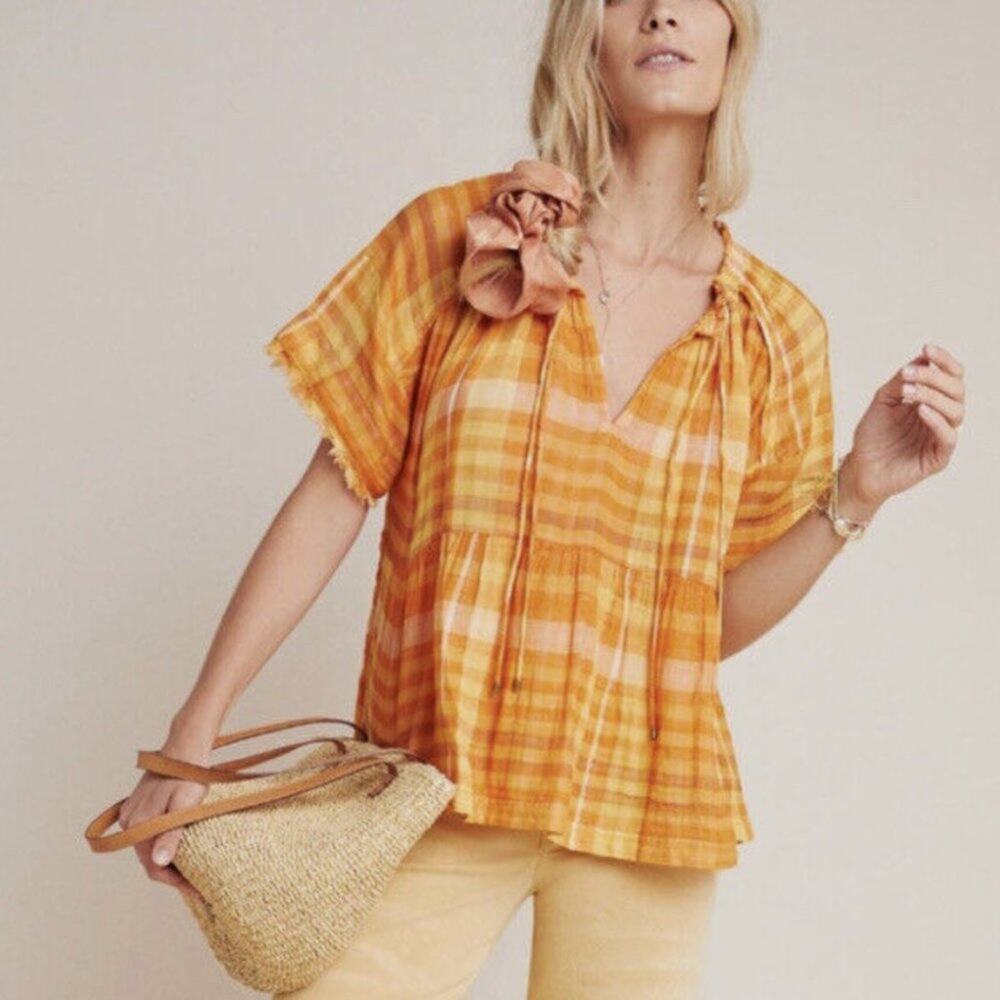 Anthropologie Pilcro The Bette Plaid Babydoll Top
